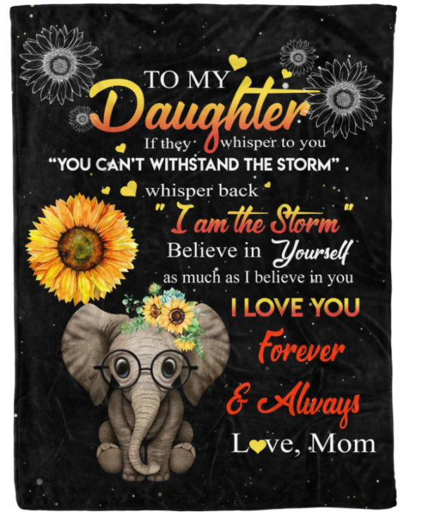 Elephant To My Beautiful Daughter On Her Birthday Throw Fleece Blanket Sherpa Blanket