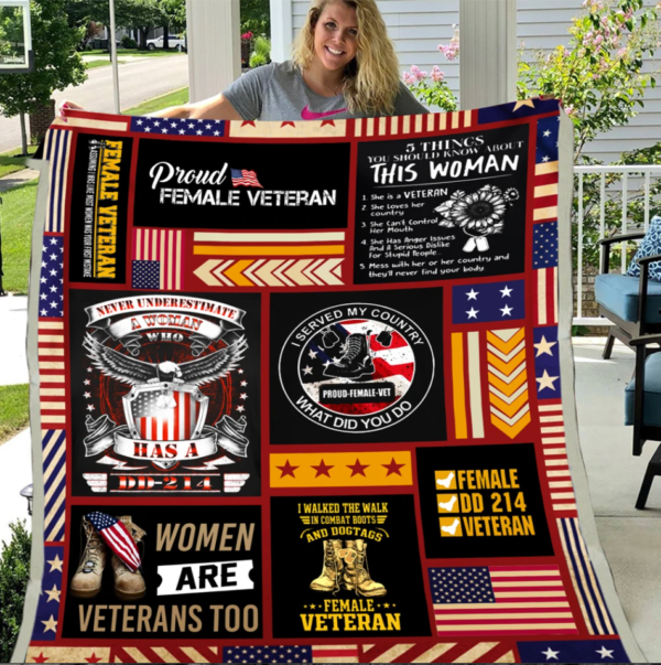 Female Veteran Blanket Proud Female Veteran I Walked The Walk Atm Fleece Blanket Sherpa Blanket