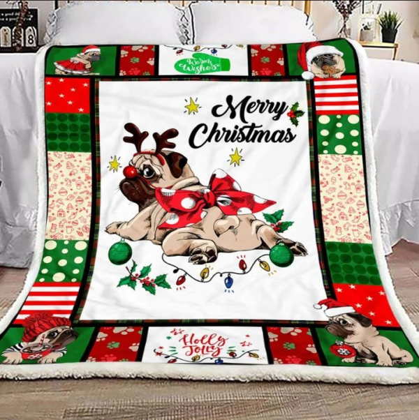 Pug Christmas Fleece Blanket Sherpa Blanket