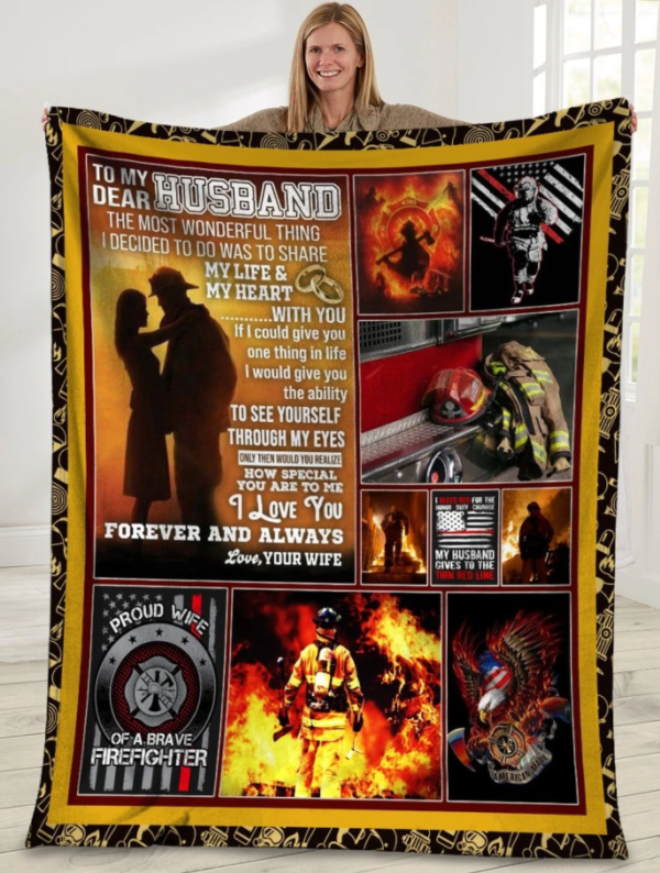 To My Dear Husband The Most Wonderful Thing Firefighter American Usa Flag Fleece Blanket Sherpa Blanket