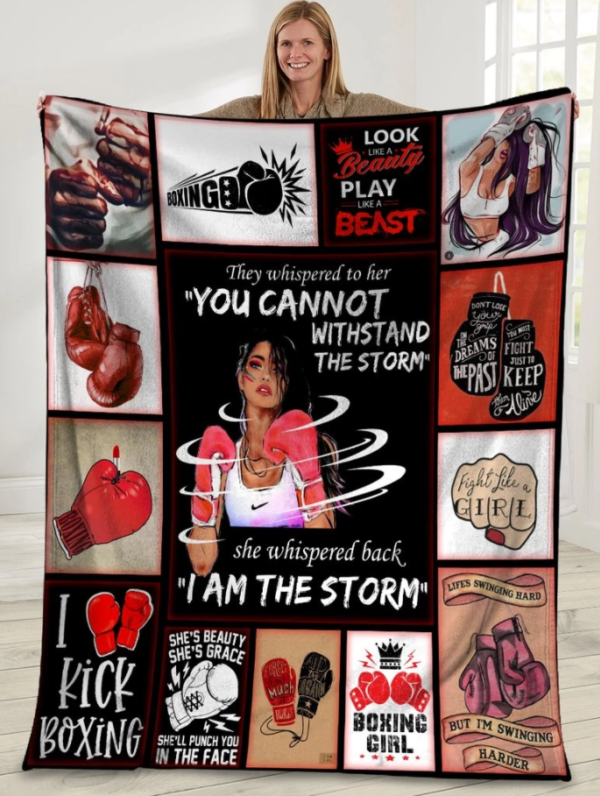 They Whispered To Her You Cannot Withstand The Storm Boxing Girl Fleece Blanket Sherpa Blanket