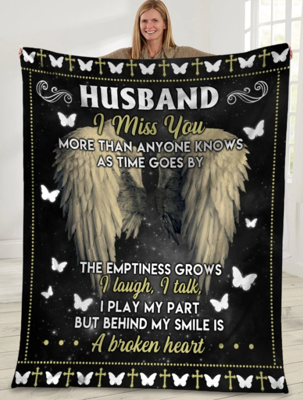 Husband I Miss You More Than Anyone Knows As Time Goes By Angel Wings Fleece Blanket Sherpa Blanket