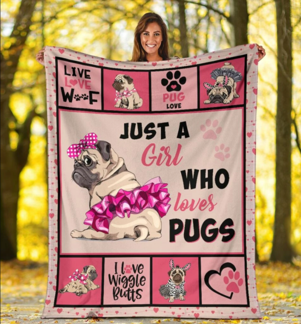 Pug Gifts For Girls Funny Just A Girl Who Loves Pugs Pink Fleece Blanket Sherpa Blanket
