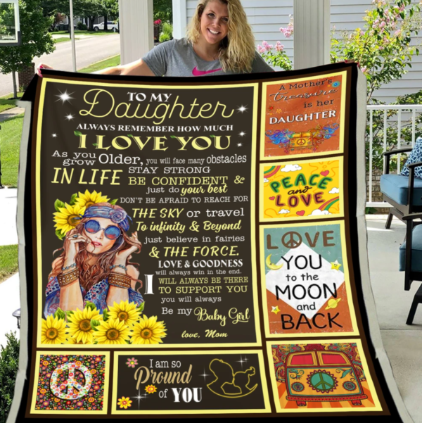 To My Daughter Always Remember How Much I Love You Hippie Sunflower Fleece Blanket Sherpa Blanket