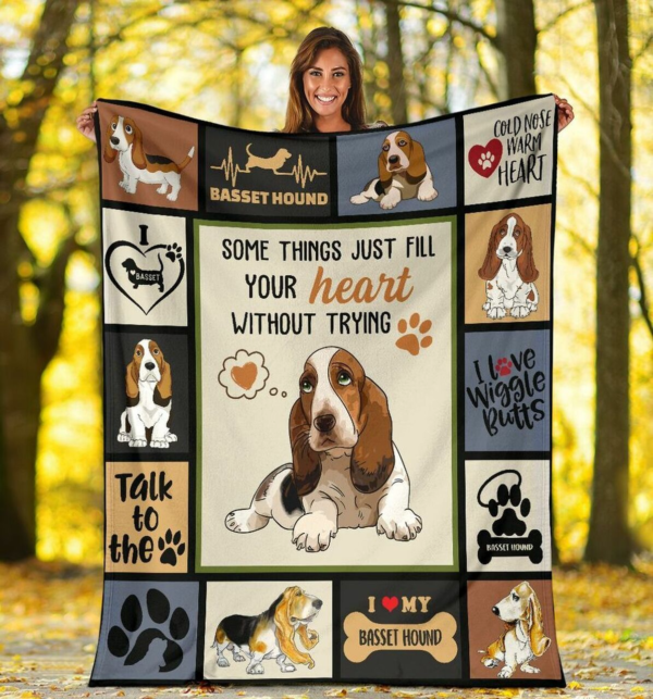 Just Fill Your Heart Basset Hound Dog Fleece Blanket Sherpa Blanket