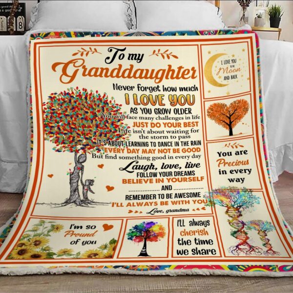 Personalize Message To My Granddaughter From Grandma I Love You To The Moon And Back Gift For Baby Girl Fleece Blanket Sherpa Blanket