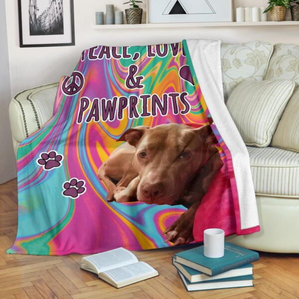 Peace Love And Pawprints Pit Bull Fleece Blanket Sherpa Blanket