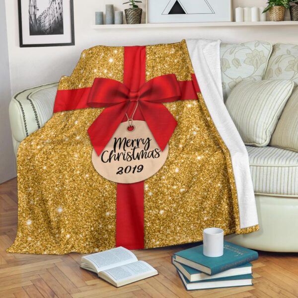 Gold Christmas Present 2019 Fleece Blanket Sherpa Blanket