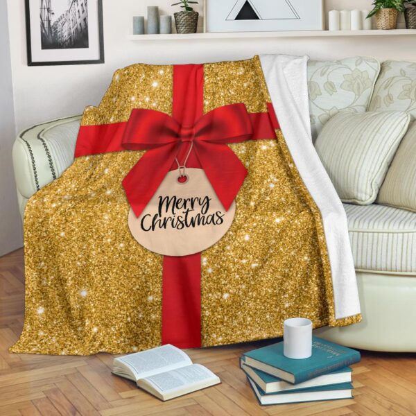 Gold Christmas Present Fleece Blanket Sherpa Blanket