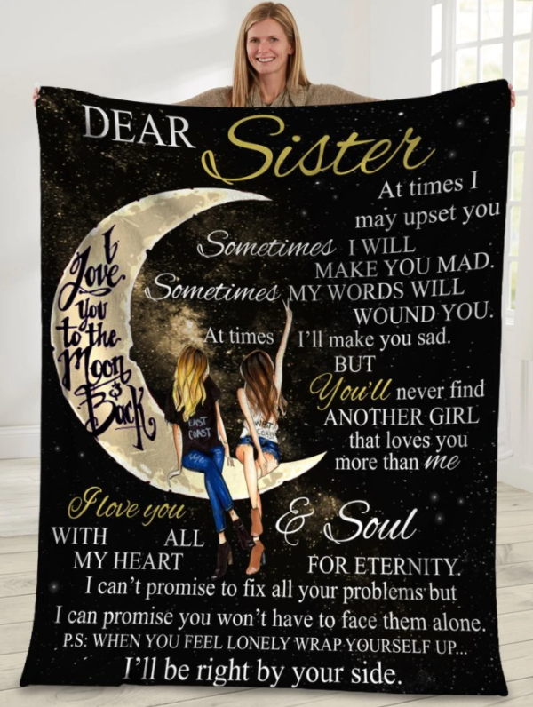 Dear Sister I Love You To The Moon And Back Sisters Fleece Blanket Sherpa Blanket