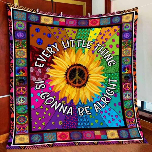 Hippie Sunflower Every Little Thing Gonna Be Alright 3D All Over Printed  Fleece Blanket Sherpa Blanket