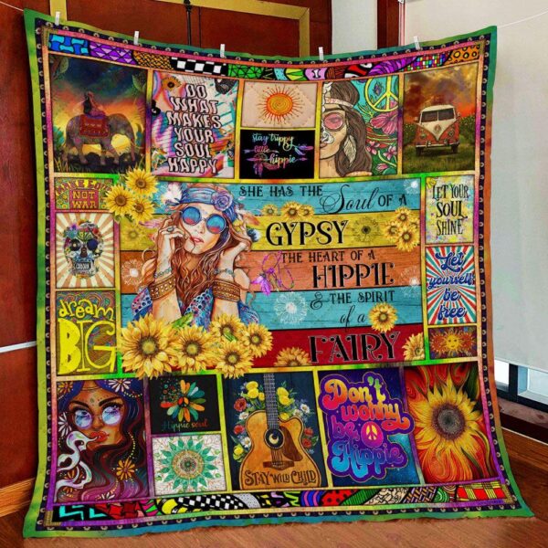 Hippie Girl  She Had The Soul 3D All Over Printed  Fleece Blanket Sherpa Blanket