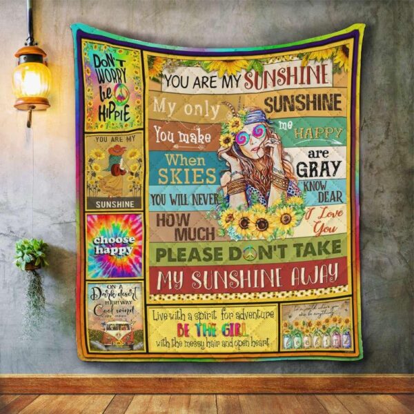 Hippie Girl  You Are My Sunshine 3D All Over Printed  Fleece Blanket Sherpa Blanket