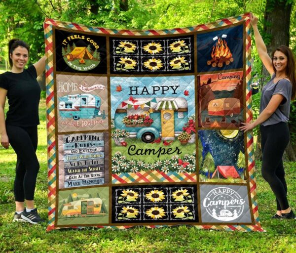 Happy Camper 3D All Over Printed  Fleece Blanket Sherpa Blanket