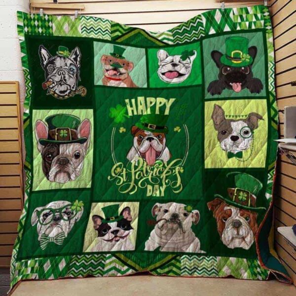 Irish St Patrick Day Bulldog 3D Over Printed Fleece Blanket Sherpa Blanket