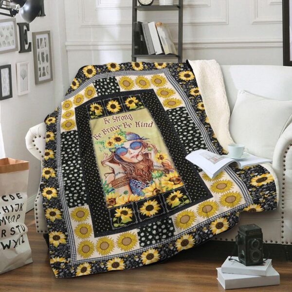 Sunflower Hippie Girl 3D All Over Printed  Fleece Blanket Sherpa Blanket