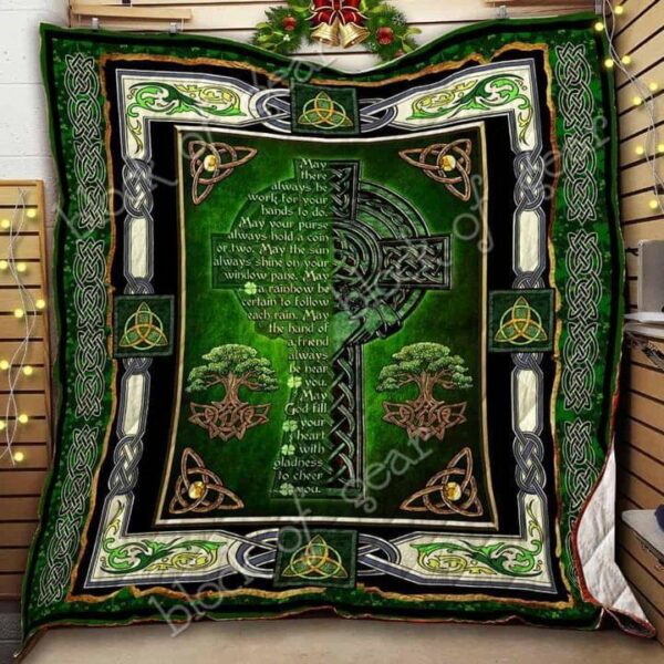 May God Fill Your Heart With Gladness To Cheer You, Irish Celtic Cross 3D All Over Printed Throw Fleece Blanket Sherpa Blanket