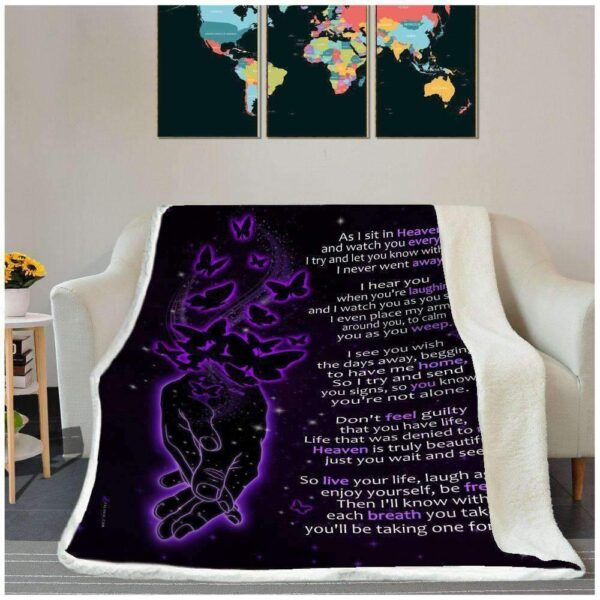 Purple Butterfly As I Sit In Heaven 3D Over Printed Fleece Blanket Sherpa Blanket