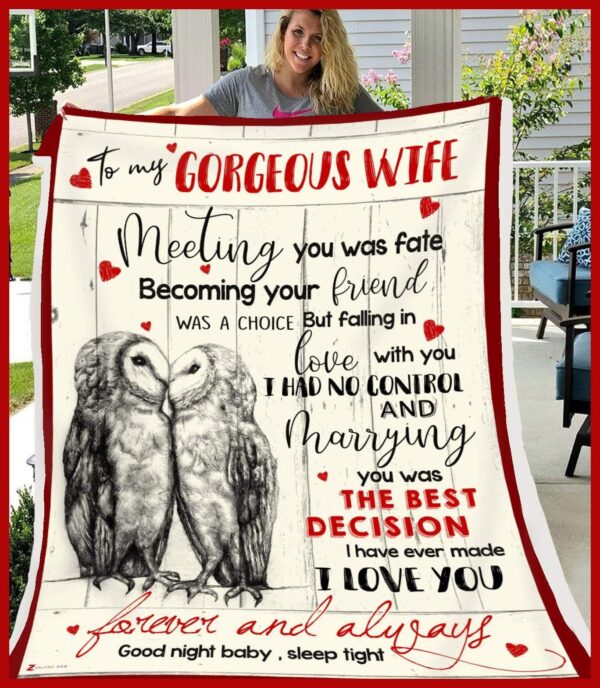 Fleece Blanket Sherpa Blanket Owl To My Wife Meeting You Was Fate 3D All Over Printed Fleece Blanket Sherpa Blanket