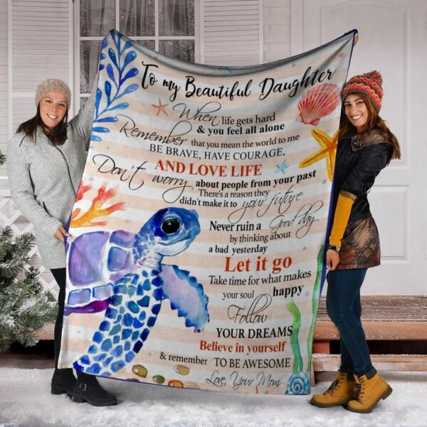 To Daughter Sea Turtle 3D All Over Printed Fleece Blanket Sherpa Blanket