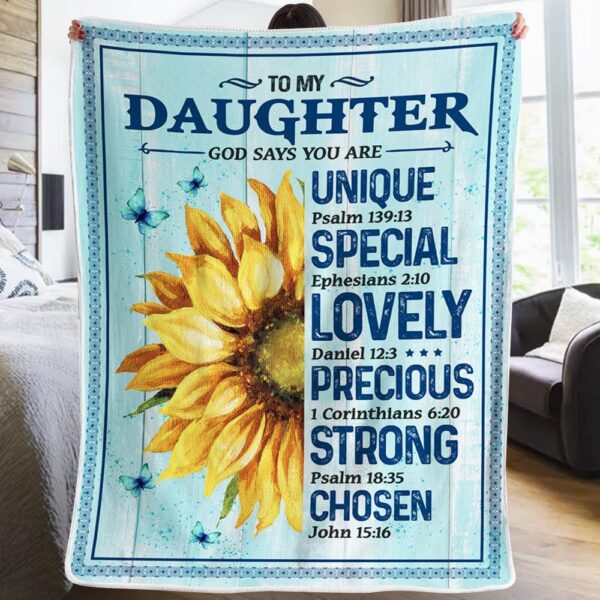 Mom To Daughter - God Says You Are Unique 3D All Over Printed Fleece Blanket Sherpa Blanket