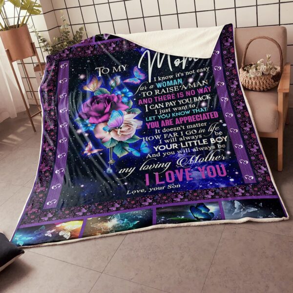My Mom Butterfly It's Not Easy Gift From Son Fleece Blanket Sherpa Blanket
