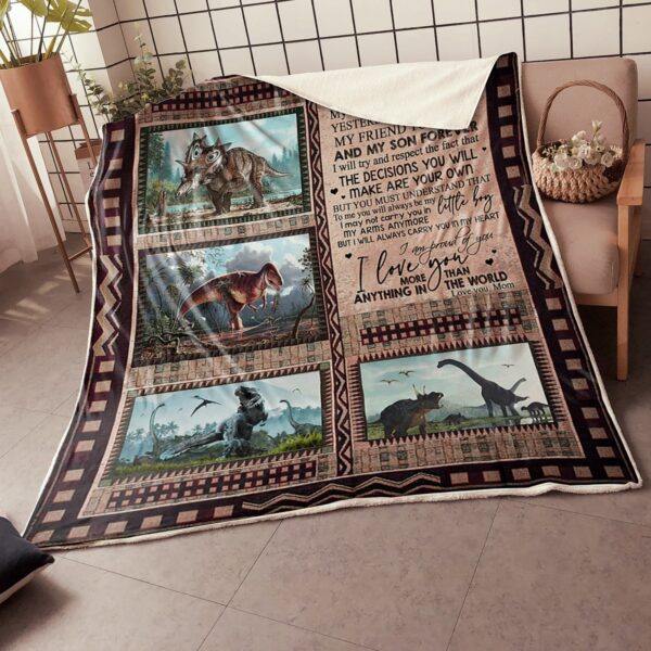 My Son Dinosaur Carry You In My Heart Gift From Mom Fleece Blanket Sherpa Blanket