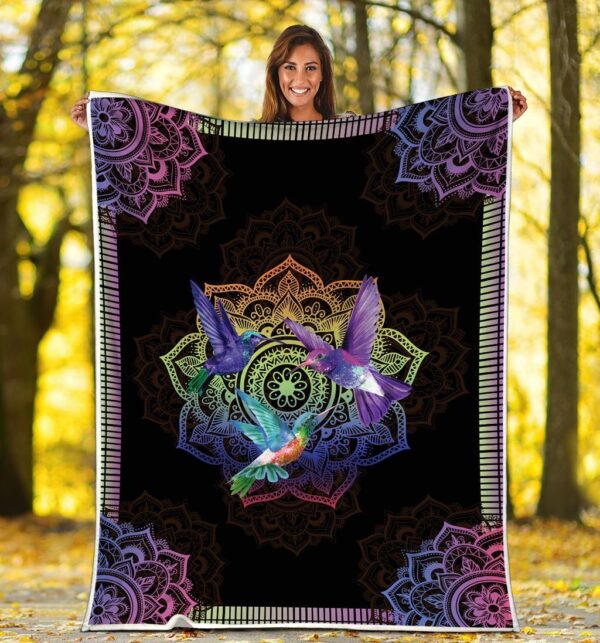Hummingbird Mandala Fleece Blanket - Sherpa Blanket