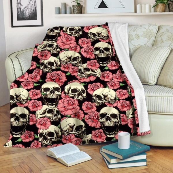 Rose Skull Fleece Blanket - Sherpa Blanket