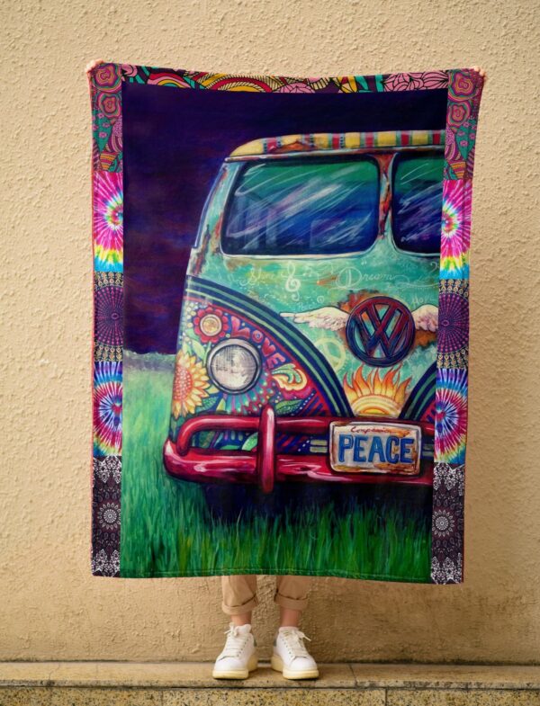 Hippie Bus Fleece Blanket - Sherpa Blanket