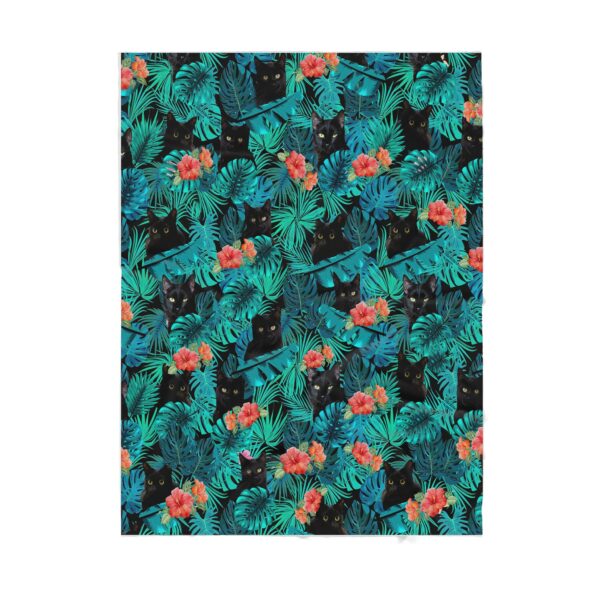 Cute Black Cat Tropical Style Pattern For Cat Lover Fleece Blanket Sherpa Blanket