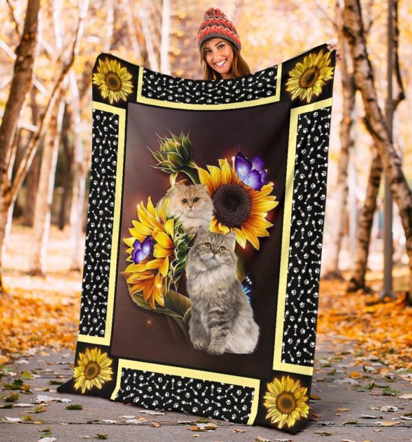 Cute Adorable Cat Sunflowers British Long Hair Cat Persian Cat Fleece Fleece Blanket Sherpa Blanket