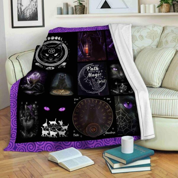Find Your Path Unlock Your Magic Black Cat Witchcraft Fleece Fleece Blanket Sherpa Blanket