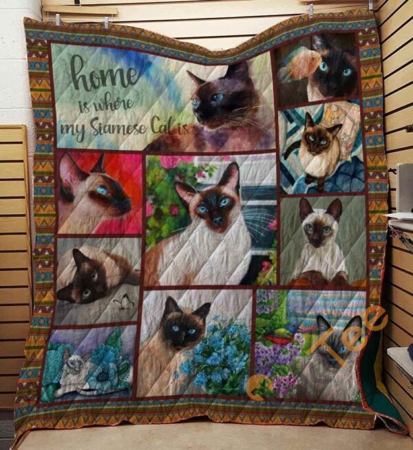 Home Is Where My Siamese Cat Is Cute Adorable Cat Lovers Fleece Fleece Blanket Sherpa Blanket