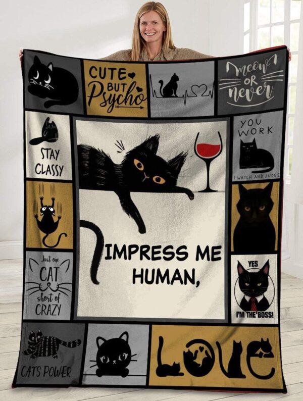 Impress Me Human Cute But Spycho Black Cat Red Wine Fleece Fleece Blanket Sherpa Blanket