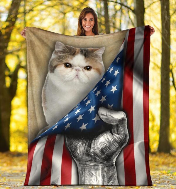 Exotic Cat American Flag Fleece Fleece Blanket Sherpa Blanket