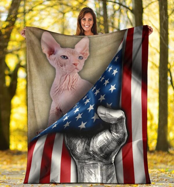 Sphynx Cat American Flag Gift For Cat Lovers Fleece Fleece Blanket Sherpa Blanket