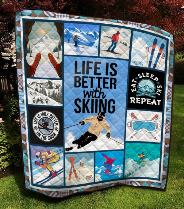 Life Is Better With Skiing Gifts For Skiers Fleece Fleece Blanket Sherpa Blanket