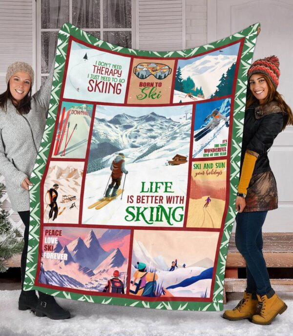 Life Is Better With Skiing Gifts For Skiing Lovers Fleece Fleece Blanket Sherpa Blanket