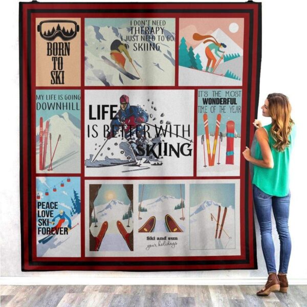 Life Is Better With Skiing Funny Gifts For Skiing Lovers Fleece Fleece Blanket Sherpa Blanket