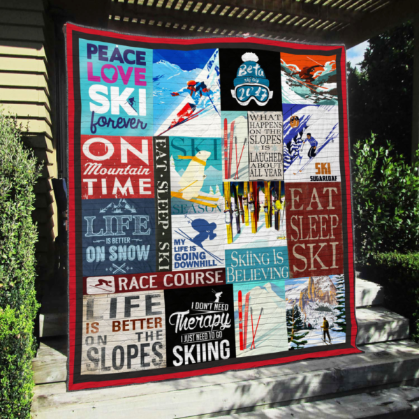 Peace Love Ski Forever Gift For Skiing Lovers Fleece Fleece Blanket Sherpa Blanket