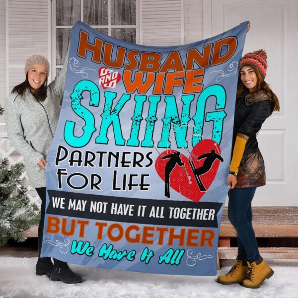 Skiing Partners For Love Funny Gift For Skiing Lovers Fleece Fleece Blanket Sherpa Blanket