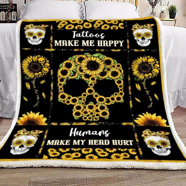 Skull Sunflower Fleece Blanket - Sherpa Blanket