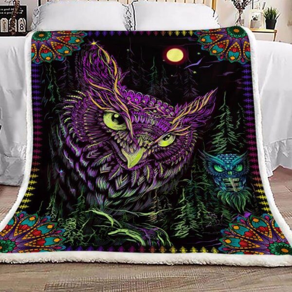 Purple Owl Fleece Blanket - Sherpa Blanket