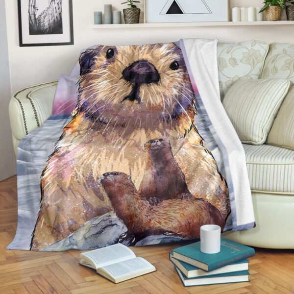 Otter Couple Fleece Blanket - Sherpa Blanket