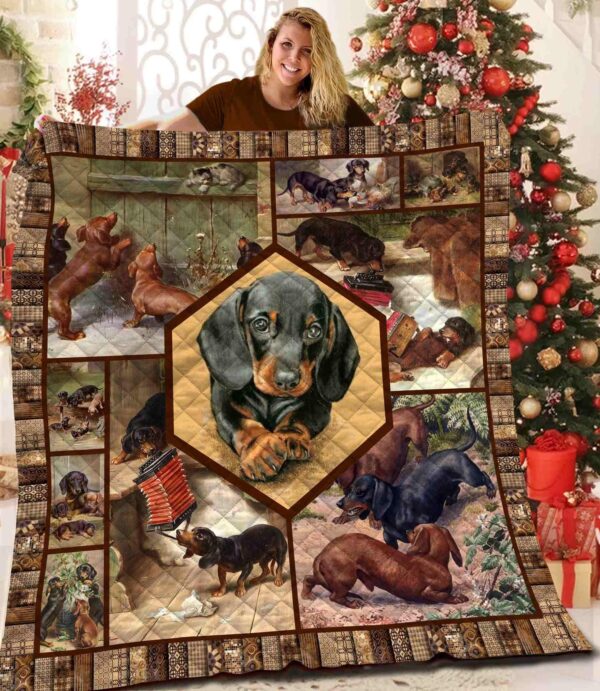 Dachshund Quilt Fleece Blanket - Sherpa Blanket , Christmas Gift, Birthday Gift, New Year Gift, Anniversary Gift