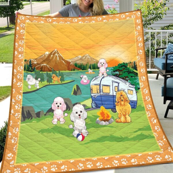 Poodle Go Camping Fleece Blanket - Sherpa Blanket