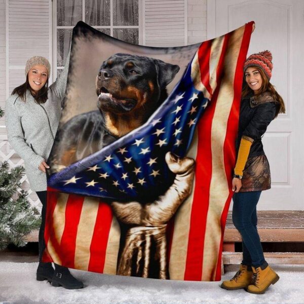 Rottweiler American Flag Fleece Blanket - Sherpa Blanket