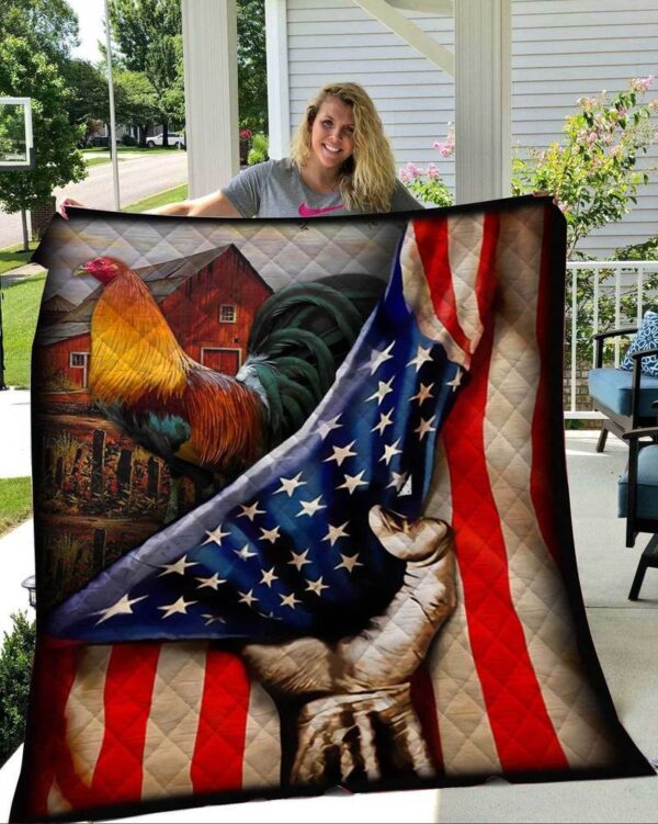 Rooster American Flag Fleece Blanket - Sherpa Blanket