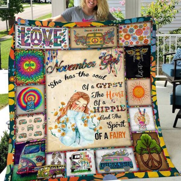 November Hippie Girl Fleece Blanket - Sherpa Blanket